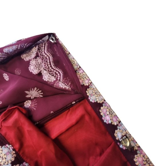 Maroon Saree Sequin Floral PRE SEWN Ready To Wear Saree Adjustable Waist - NEW - Picture 6 of 15